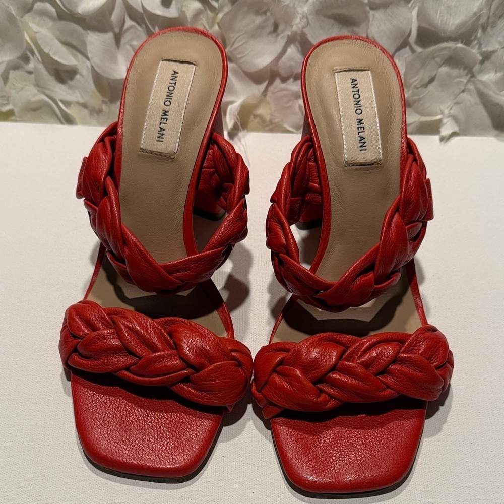 ANTONIO MELANI Red Braided Leather Slide Heels